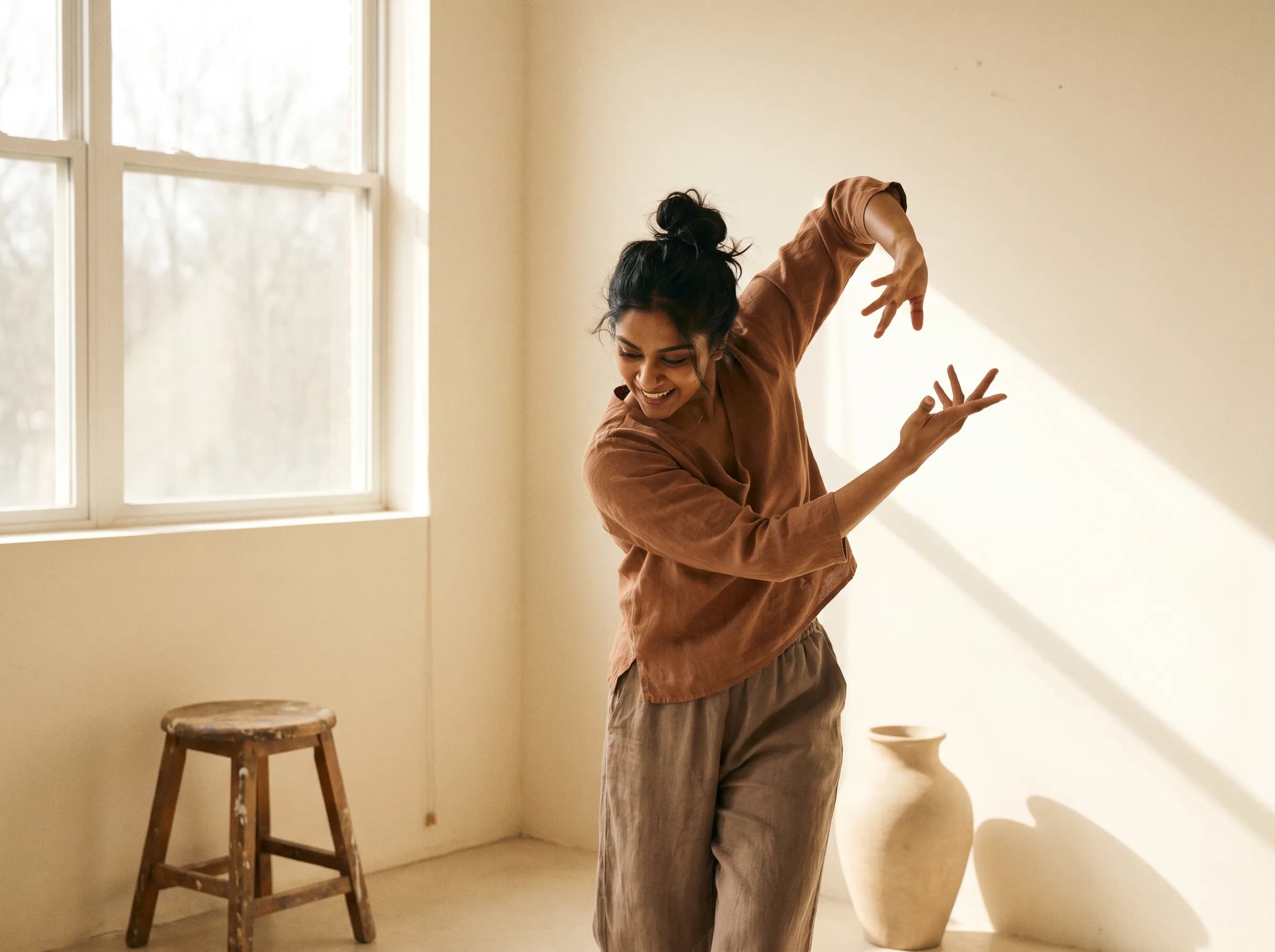 Expressive contemporary dancer in studio